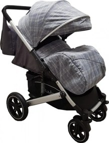 Carucior nou nascuti 2 in 1 BABY CARE™ PRO 512, Cu geanta bebe inclusa, Suspensii, Cadru aluminiu Silver, Plasa insecte, Gri cu Carouri