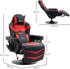 HOMCOM Scaun de Gaming cu Masaj, Suport pentru Picioare și Pernă, din Piele Sintetică, 78x80x111,5 cm, Negru și Roșu | Aosom Romania