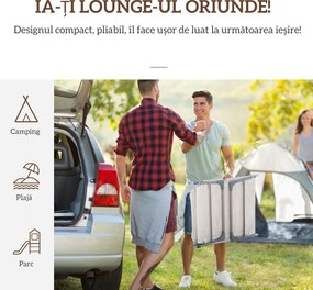 Outsunny Șezlong Pliabil cu Spătar Reglabil pe 5 Nivele și Pernă, Șezlong de Grădină cu Material Texteline, pentru Plajă, Piscină, Grădină, 182x56x28 cm, Crem | Aosom Romania