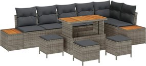 vidaXL Set de canapele pentru grădină cu pernă 10 pcs Gri Rattan poli