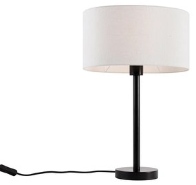 Tafellamp zwart met ovale linnen kap wit 35cm - Simplo