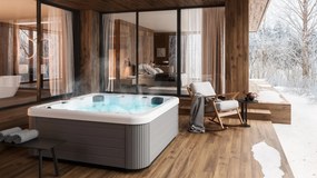 Minipiscina alb lucios, Glass Eascape 19 , sistem stereo, 6 locuri, cromoterapie 195   195 cm