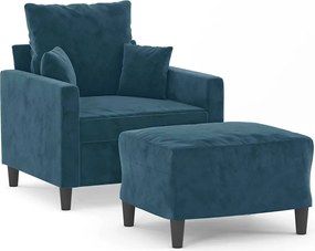 vidaXL Fotoliu canapea cu taburet, albastru, 60 cm, catifea