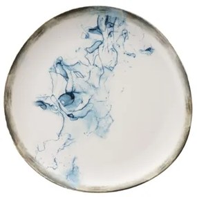 Set de masă, 24 piese, porțelan, alb/albastru