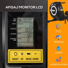 HOMCOM Aparat de Vaslit Magnetic Pliabile cu Rola pe 8 nivele de Rezistenta si Monitor 185x58x57cm | Aosom Romania