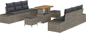 vidaXL Set de canapele pentru grădină cu pernă 9 pcs Gri Rattan poli