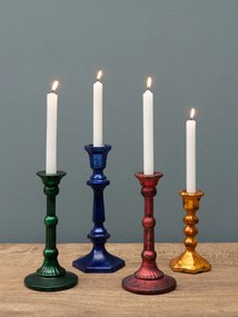 Set 4 suporturi de lumanari, din sticla, aspect vintage, Naos