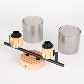 Brilagi - Plafonieră cu spoturi HYGGE, 2xE14/15W/230V, lemn de cauciuc/sticlă fumurie