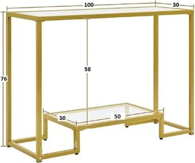Consola din sticla si metal profil culoare auriu 100 cm