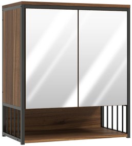 HOMCOM Dulap murale baie cu oglindă, dulap baie cu compartiment deschis ușă cu închidere amortizată maro | Aosom Romania
