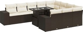 vidaXL Set canapele de grădină cu perne, 11 piese, maro, poliratan