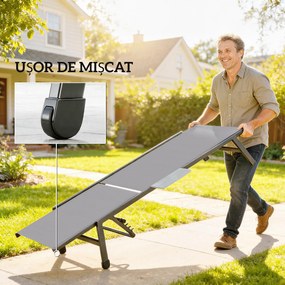 Outsunny Set 2 Șezlonguri Reglabile în 5 Poziții cu Măsuță Laterală și 2 Roți, din Metal și Poliester, Gri | Aosom Romania