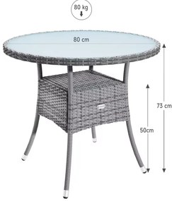 Deuba Masă de ratan Ø80 cm - gri