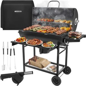 Grătar mare de grădină cu cărbune, cu capac și termometru