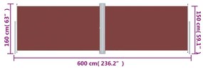Copertina laterala retractabila, maro, 160x600 cm Maro, 160 x 600 cm