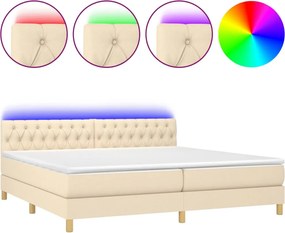 vidaXL Pat cu arcuri, saltea și LED, crem, 200x200 cm, textil