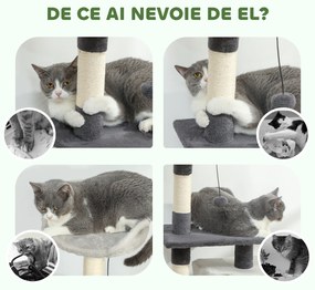 PawHut Ansamblu de joacă pentru pisici cu căsuță, Culcuș, Stâlpi și Covor, 85cm, Gri | Aosom Romania