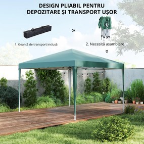 Outsunny Pavilion Pliabil Verde cu Structură din Oțel și Acoperiș din Tesatura Oxford, 3x3m, Rezistent la Apă și Soare | Aosom Romania