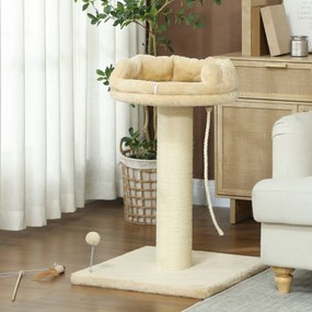 PawHut Copac Zgâriat pentru Pisici, Patut, Minge, Sfoară de Joacă, Plus și Sisal, 55x55x83cm, Beige | Aosom Romania
