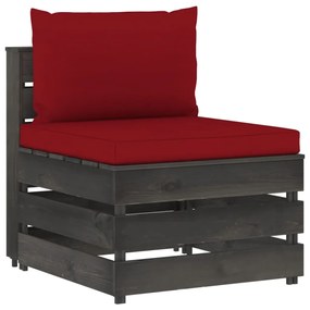 Canapea de mijloc modulara cu perne, gri, lemn tratat 1, wine red and grey, canapea de mijloc