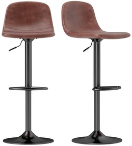 HOMCOM Set 2 Scaune Inalte Reglabile 360° cu Spatar si Suport pentru Picioare pentru Bucatarie Bar sau Sufragerie 40,5x44x84-104 cm Maro | Aosom Romania