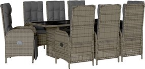 vidaXL Set mobilier grădină cu perne, 9 piese, gri, poliratan
