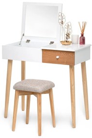 Masă de toaletă cu oglindă, cutie de bijuterii și scaun Bonami Essential Beauty, alb