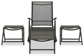 Set mobilier de gradina, 3 piese, negru, textilena si aluminiu Negru, 3