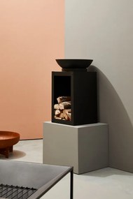 Cos de foc cu compartiment pentru lemne, negru, 50x75H, Efesto Yes