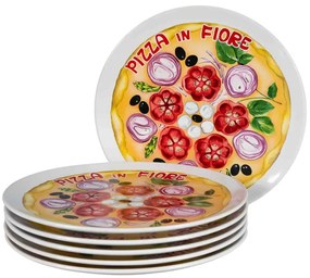 Set 6 farfurii intinse cu decor Pizza de 26 cm, Alb Arctic