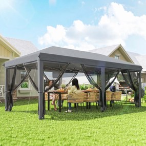 Outsunny Pergolă Pliabilă cu 6 Plase de Țânțari, Pergolă de Grădină cu Structură din Oțel, 591x295cm, Crem Alb | Aosom Romania