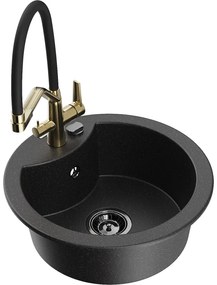 Mexen Diego chiuvetă de granit cu 1 compartiment cu baterie de bucătărie Duo, negru/argintiu metalic - 6512-73-671701-57-B