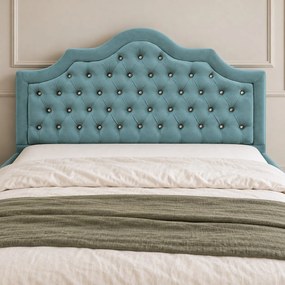 Pat tapițat Chesterfield din catifea Imperio Deluxe 180×200 cm, verde marin, cu ladă de depozitare
