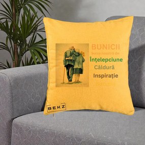 Cadou pentru Bunici - Perna Personalizata Bunicii Sursa Intelepciune Caldura Acuarela, 40x40 cm, Galben, Husa Detasabila, Perna Inclusa, BEKZ®