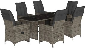 vidaXL Set bistro de grădină cu perne, 7 piese, gri, poliratan