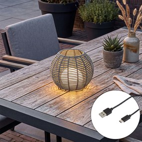 Lampă de masă de exterior gri închis 25 cm, cu LED reîncărcabil cu USB-C IP44 - Oli