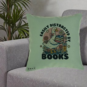 Perna Personalizata Easily Distracted by Books, 40x40 cm, Verde, Husa Detasabila, Perna Inclusa, BEKZ®