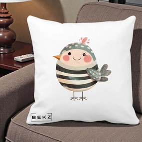Perna Decorativa Pui Kawaii Teal cu Flori, 40x40 cm, Alba Mata, Husa Detasabila, Perna Inclusa, BEKZ®
