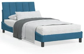 3213767 vidaXL Cadru de pat cu lumini LED, albastru, 100x200 cm, catifea