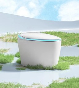 Vas toaletă inteligentă cu Bideu, Afișaj LED, Telecomandă, Sterilizare UV, Deschidere/Închidere automată, funcționare senzor picior, Control inteligent al Temperaturii, Uscare aer cald, Iluminare de noapte, Ceramică, Alb, 911