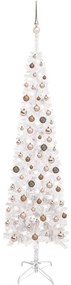 Set pom de Craciun subtire cu LED-uri globuri, alb, 240 cm 1, white and rose, 240 cm