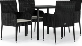 vidaXL Set mobilier de grădină cu perne, 5 piese, negru, poliratan