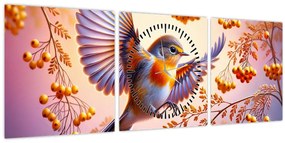 Tablou - Pasăre cu scoruș (cu ceas) (90x30 cm)
