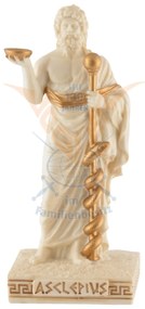 Mini statueta rasina cu finisaj alb marmura, mitologia greaca, Esculap, zeul medicinei