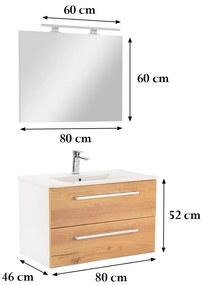 Mobilier complet de baie Vario Clam 80, stejar alb