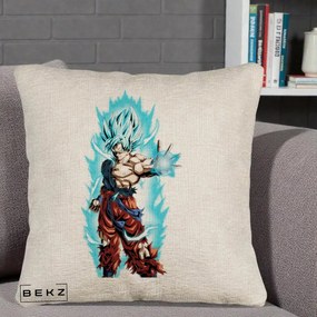 Perna Personalizata Dragon Ball Goku Ultra Instinct Blue, 40x40 cm, Bej Canapea, Husa Detasabila, Perna Inclusa, BEKZ®