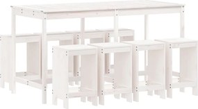 vidaXL Set bar de grădină, 9 piese, alb, lemn masiv de pin