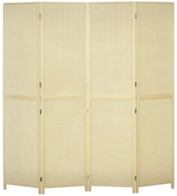 HOMCOM Paravan Interior Pliabil cu 4 Uși, Separator de Cameră din Ratan Bambus, 180x1,6x180 cm, Culoarea Lemnului | Aosom Romania
