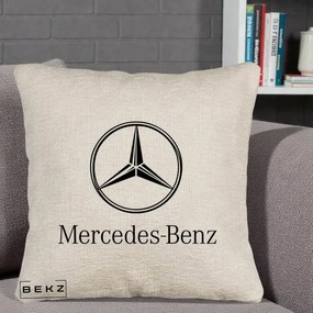 Perna Personalizata cu emblema Mercedes-Benz, 40x40 cm, Bej Canapea, Husa Detasabila, Perna Inclusa, BEKZ®