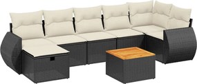 vidaXL Set mobilier de grădină cu perne, 8 piese, negru, poliratan